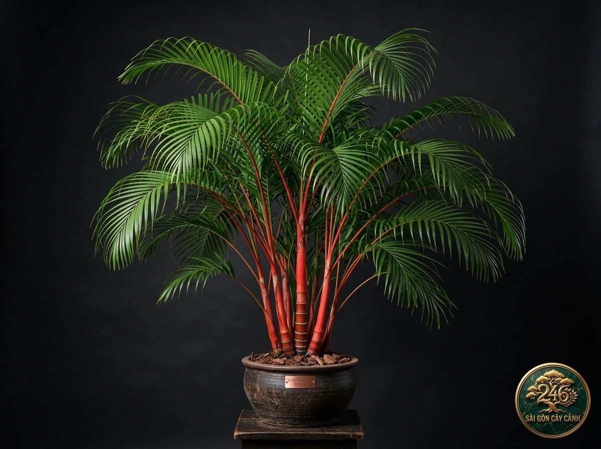 Cây cau đỏ son bẹ đỏ rực rỡ (Cyrtostachys renda) - Chân dung hình thái chuẩn Sài Gòn Cây Cảnh