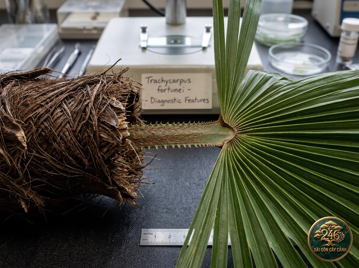 Windmill palm (Trachycarpus fortunei) - Identification close-up Saigon Cay Canh standard