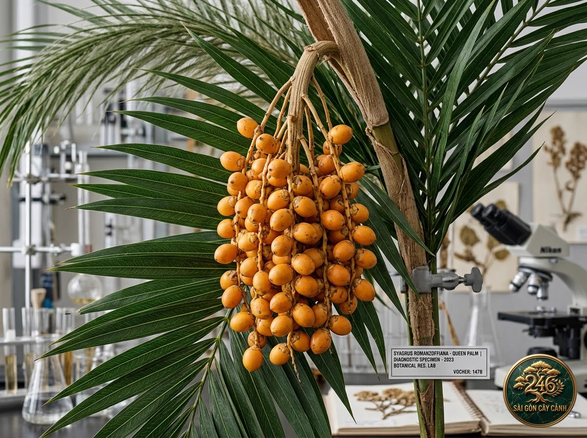Queen palm (Syagrus romanzoffiana) - Identification close-up Saigon Cay Canh standard