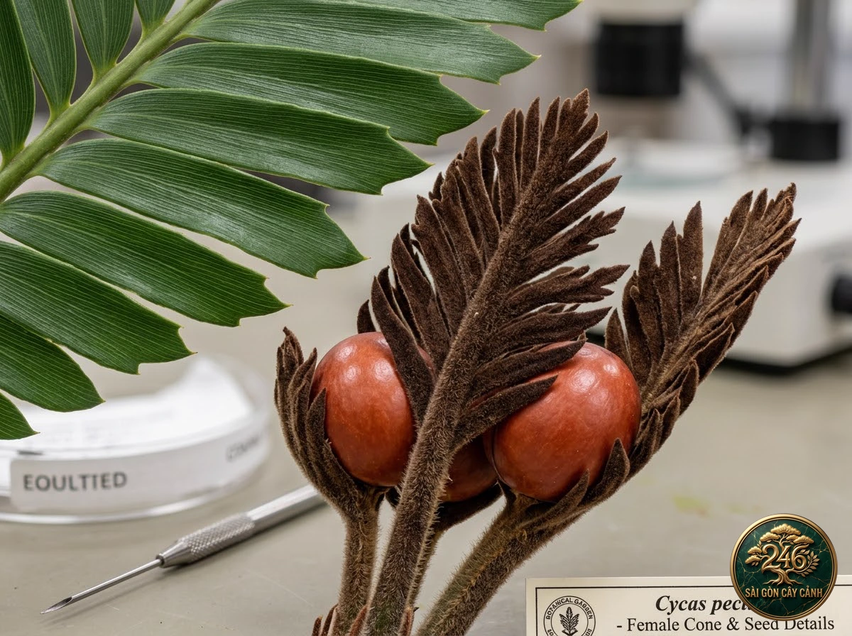Comb cycad (Cycas pectinata) - Identification close-up Saigon Cay Canh standard