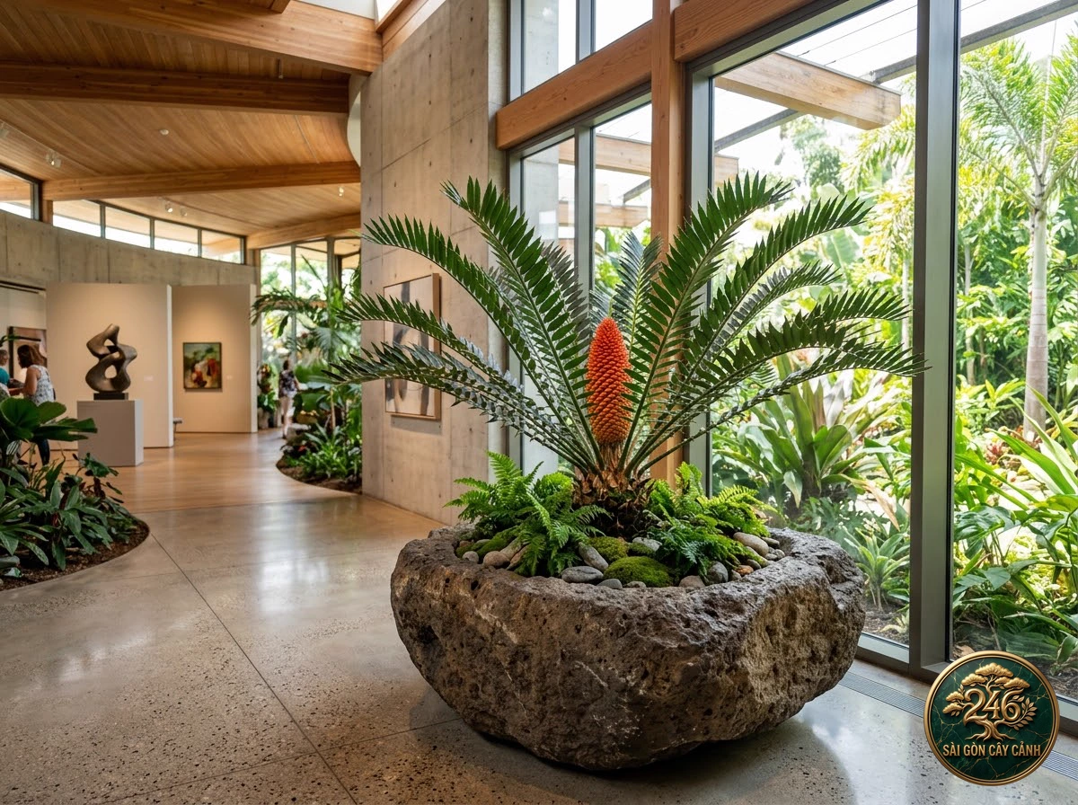 Cây cọ gai nón đỏ rực nam phi (Encephalartos ferox) - Ứng dụng không gian chuẩn Sài Gòn Cây Cảnh