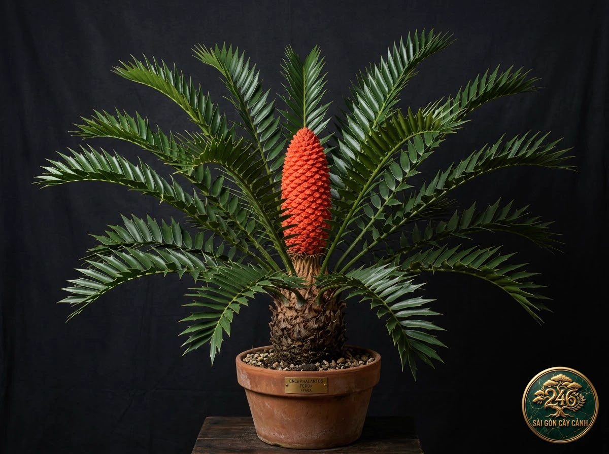 Cây cọ gai nón đỏ rực nam phi (Encephalartos ferox) - Chân dung hình thái chuẩn Sài Gòn Cây Cảnh