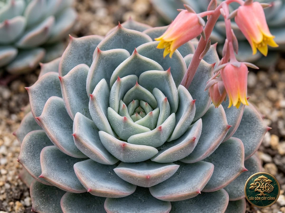 Mexican snow ball (Echeveria elegans) - Identification close-up Saigon Cay Canh standard