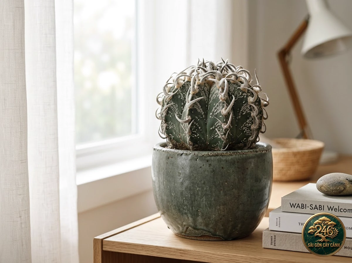 Xương rồng sừng rậm gai tơ xoắn (Astrophytum senile) - Ứng dụng không gian chuẩn Sài Gòn Cây Cảnh