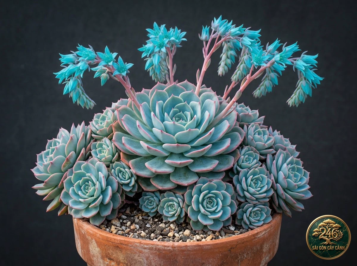 Blue hens and chicks (Echeveria secunda) - Identification close-up Saigon Cay Canh standard