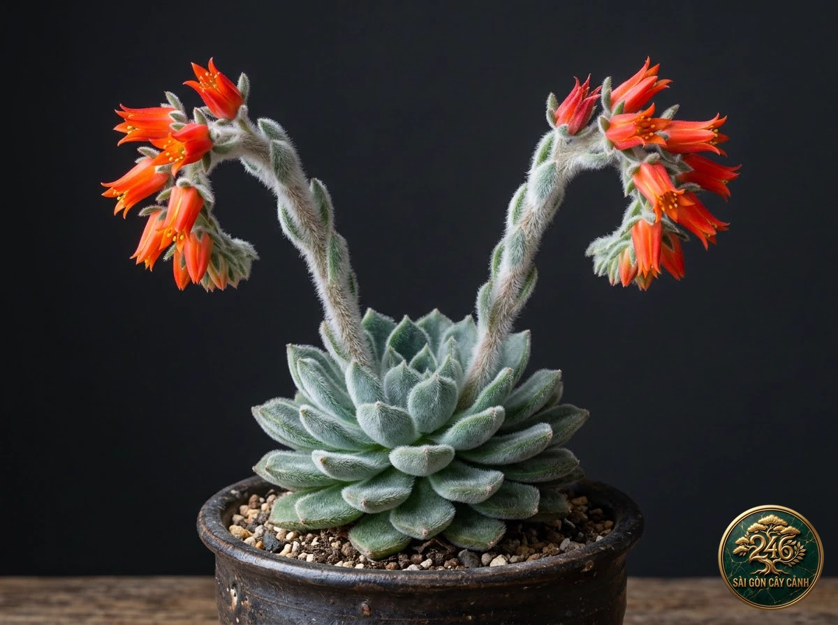Mexican firecracker (Echeveria setosa) - Identification close-up Saigon Cay Canh standard