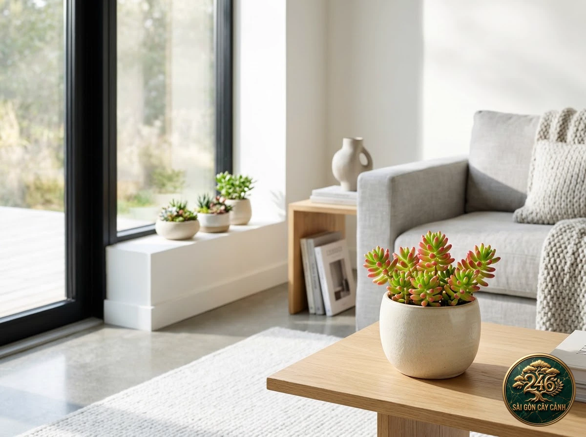 Sen đá thạch ngọc đậu đỏ (Sedum rubrotinctum) - Ứng dụng không gian chuẩn Sài Gòn Cây Cảnh