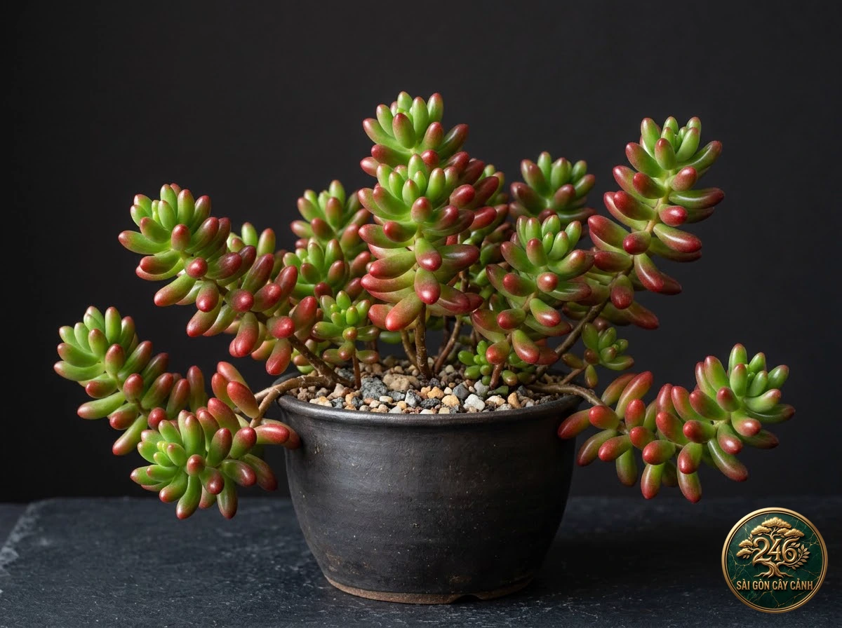 Sen đá thạch ngọc đậu đỏ (Sedum rubrotinctum) - Chân dung hình thái chuẩn Sài Gòn Cây Cảnh