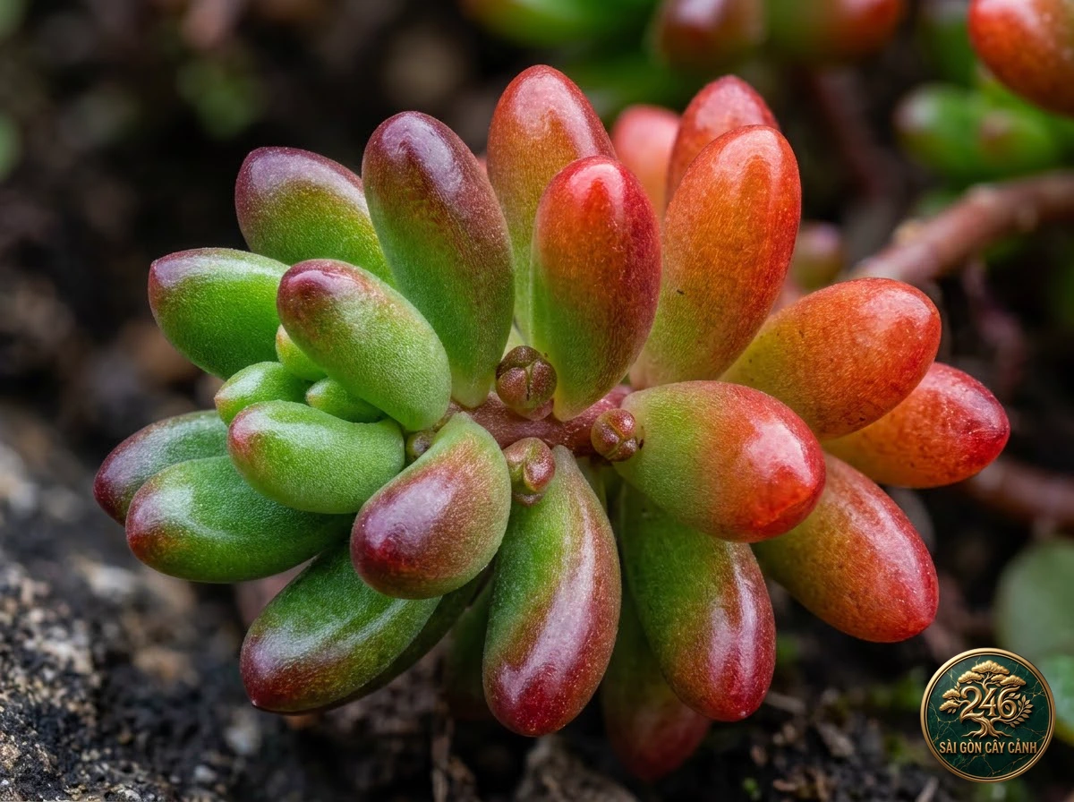 Sen đá ngón tay đầu đỏ ngọc (Sedum pachyphyllum) - Đặc điểm nhận diện chuẩn Sài Gòn Cây Cảnh