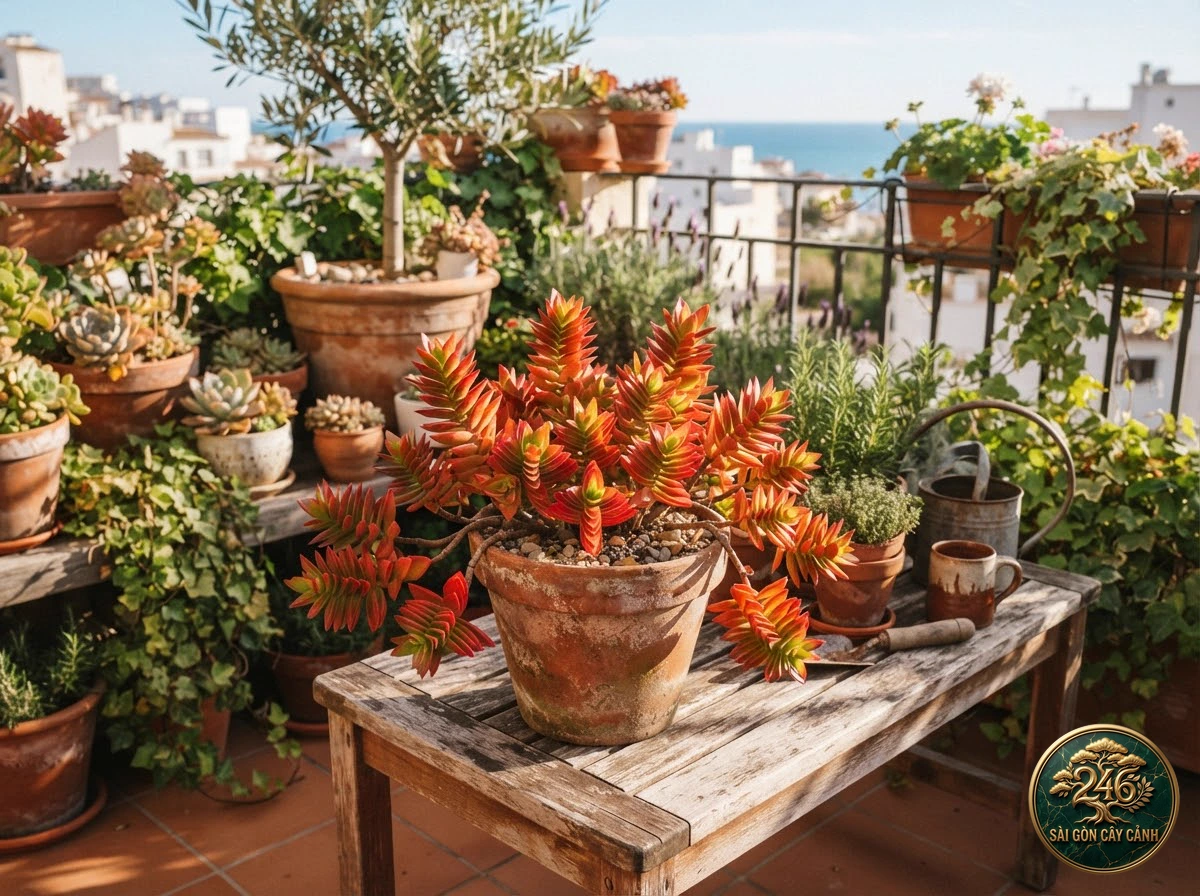 Botanical photo of Red pagoda crassula: Interior styling