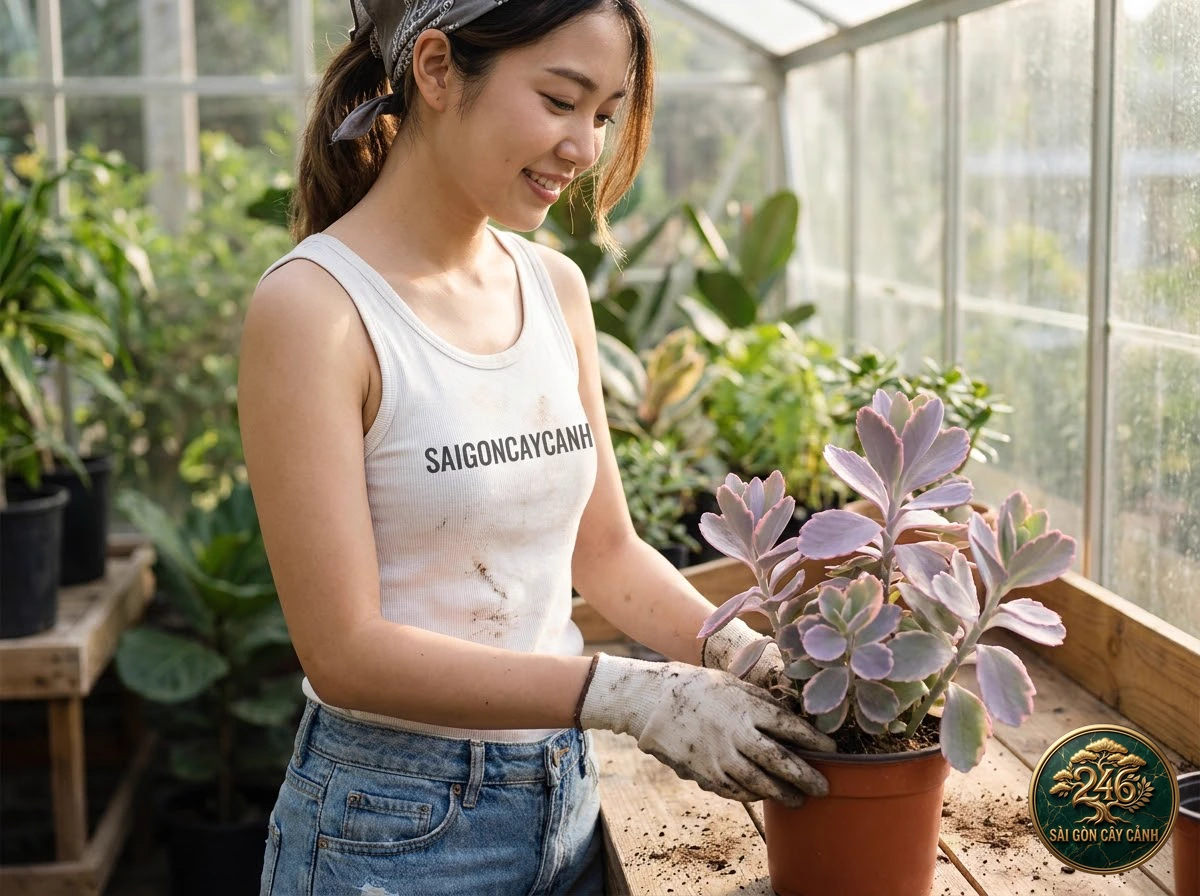 Sài Gòn Cây Cảnh brand ambassador caring for Lavender scallops