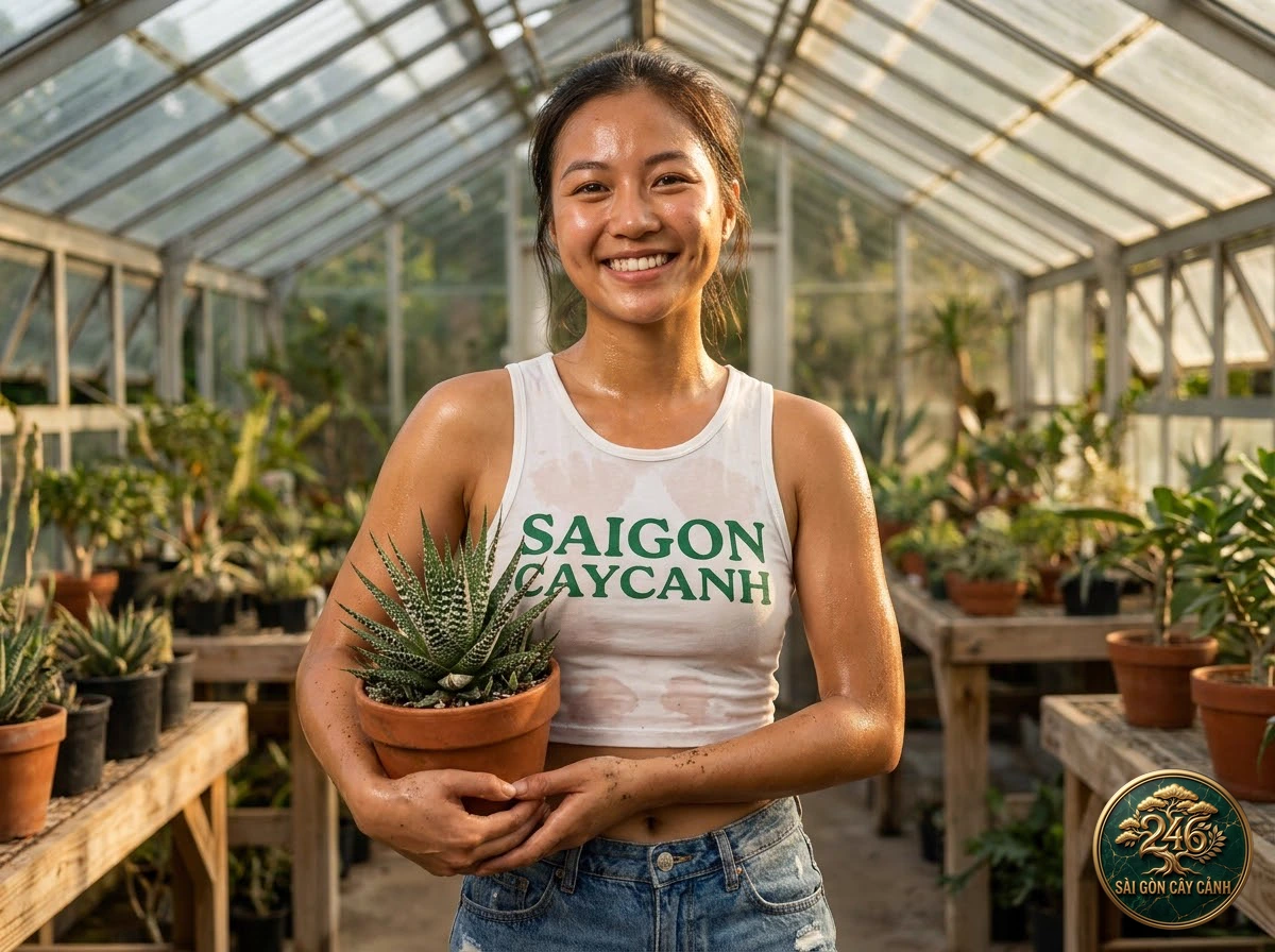 Sài Gòn Cây Cảnh brand ambassador caring for Tuberculate zebra haworthia