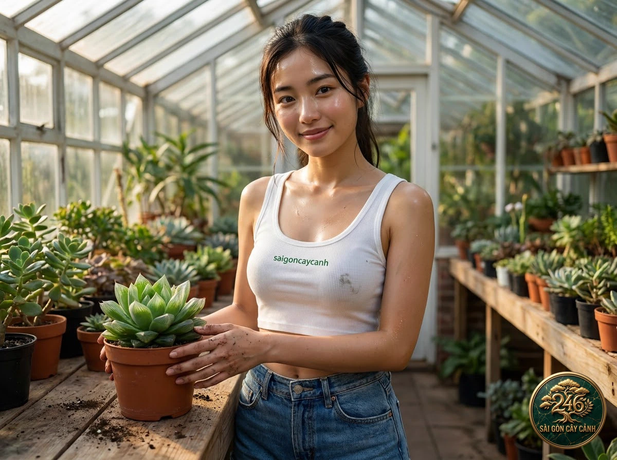 Saigon Cay Canh green living space featuring Boat-formed haworthia