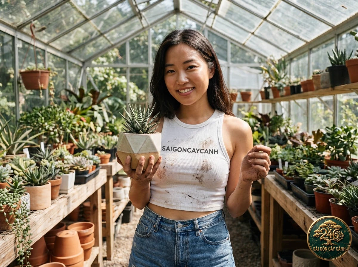 Saigon Cay Canh green living space featuring Star cactus haworthia