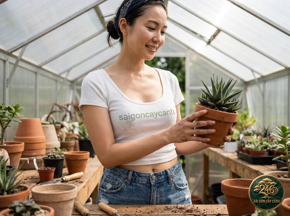 Saigon Cay Canh green living space featuring Maughanii haworthia
