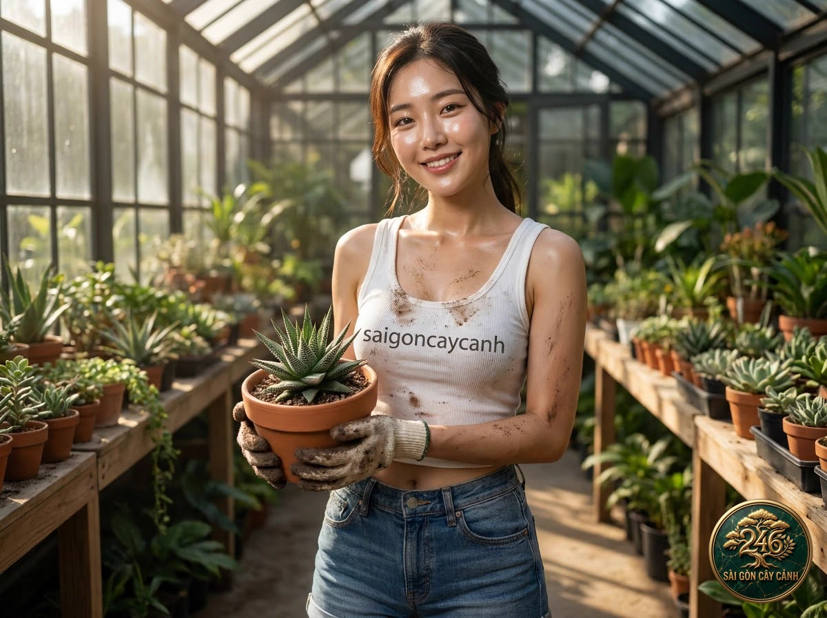 Saigon Cay Canh green living space featuring Bayer's haworthia