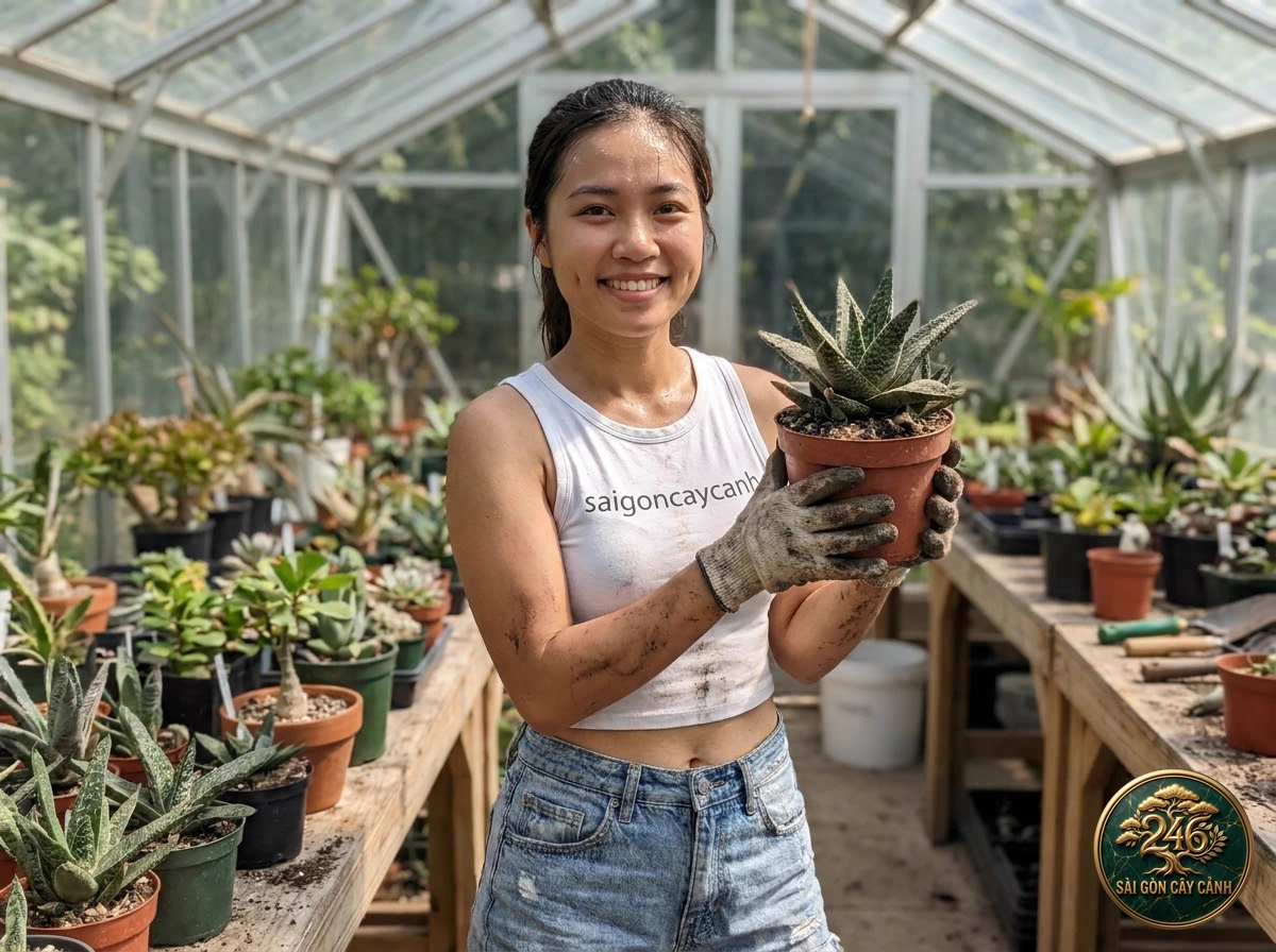 Saigon Cay Canh green living space featuring Bates's gasteria