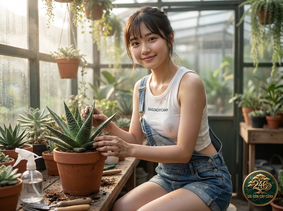 Saigon Cay Canh green living space featuring Keeled gasteria