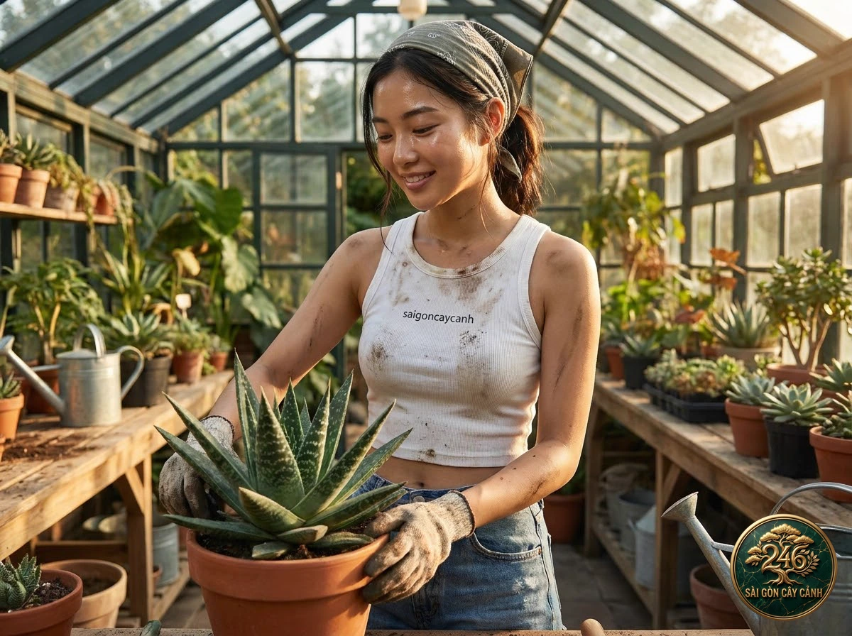 Saigon Cay Canh green living space featuring Shiny Gasteria