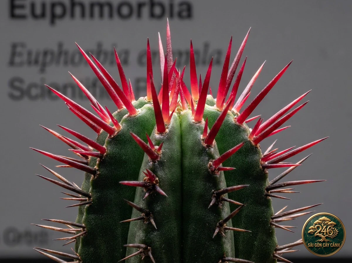 Đặc điểm nhận diện hình thái Xương rồng gai đỏ nhím hỏa xa (Euphorbia enopla)