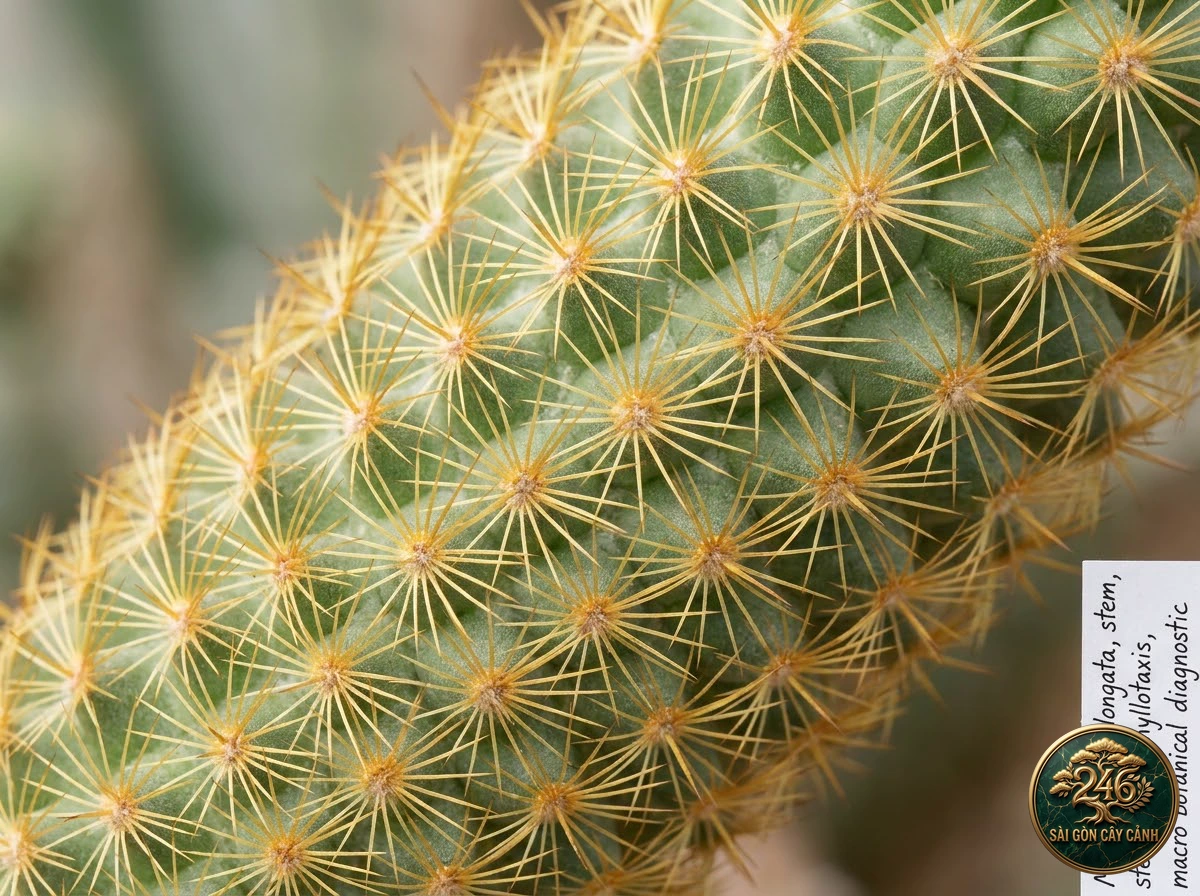 Đặc điểm nhận diện hình thái Xương rồng ngón tay vàng cụm gai (Mammillaria elongata)