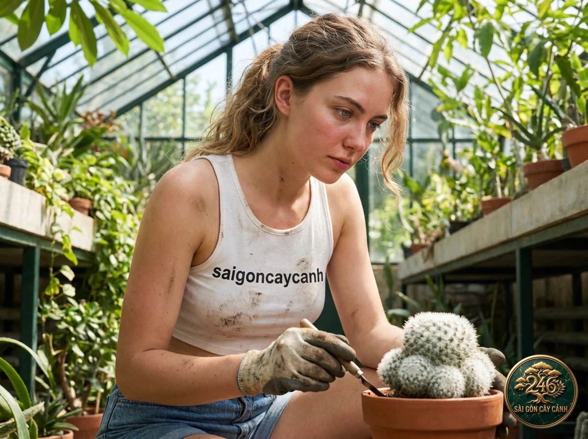 Saigon Cay Canh green living space featuring Snowball Cactus