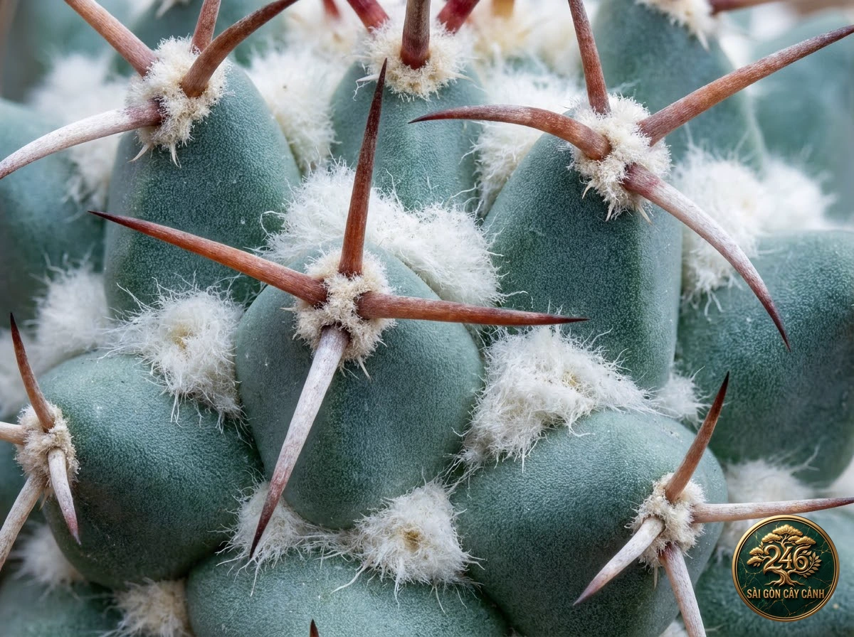 Đặc điểm nhận diện hình thái Xương rồng cụm mẹ bế con gai cong (Mammillaria compressa)
