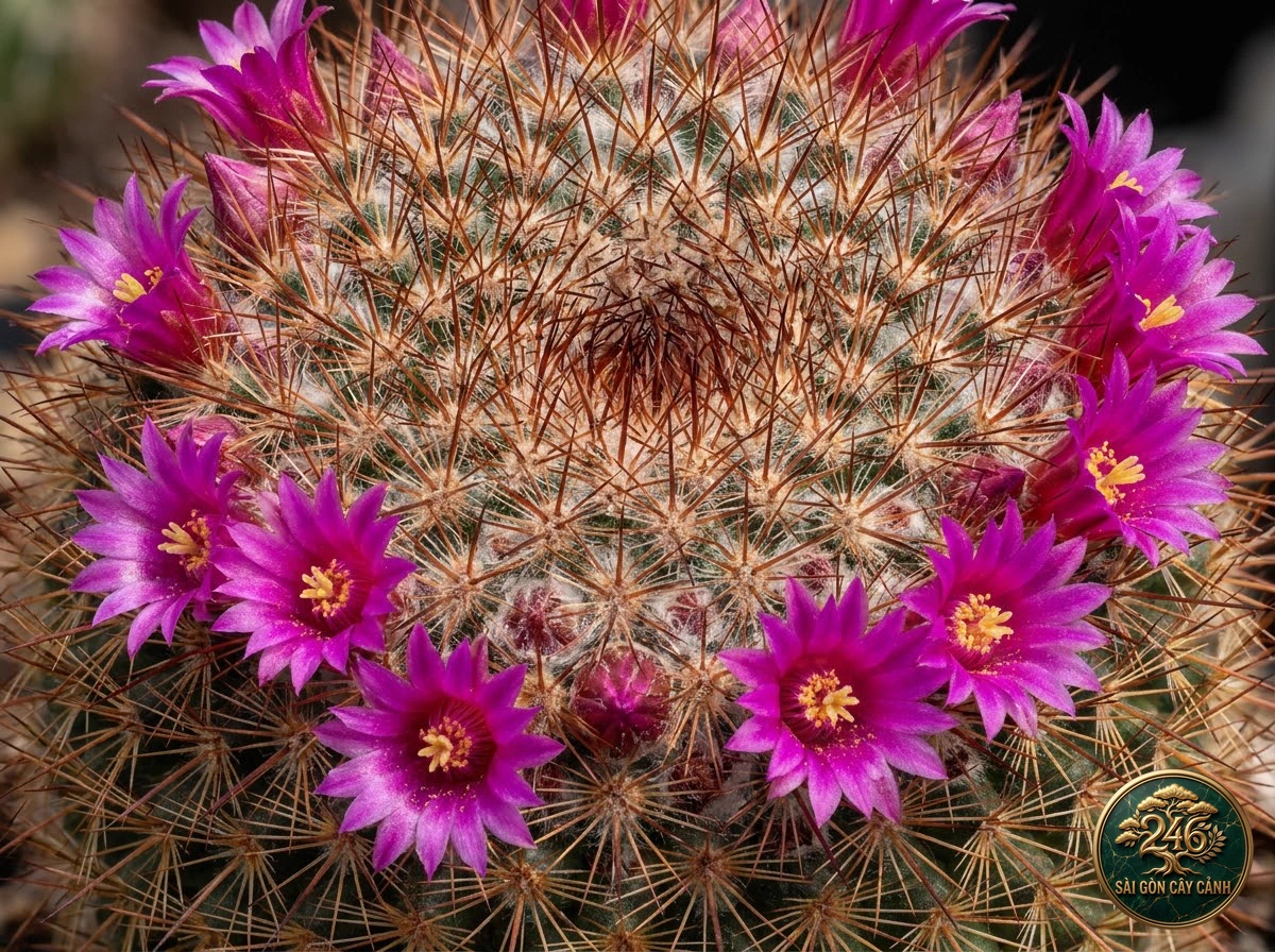 Đặc điểm nhận diện hình thái Xương rồng nhím đầu đỏ gai nhọn (Mammillaria spinosissima)