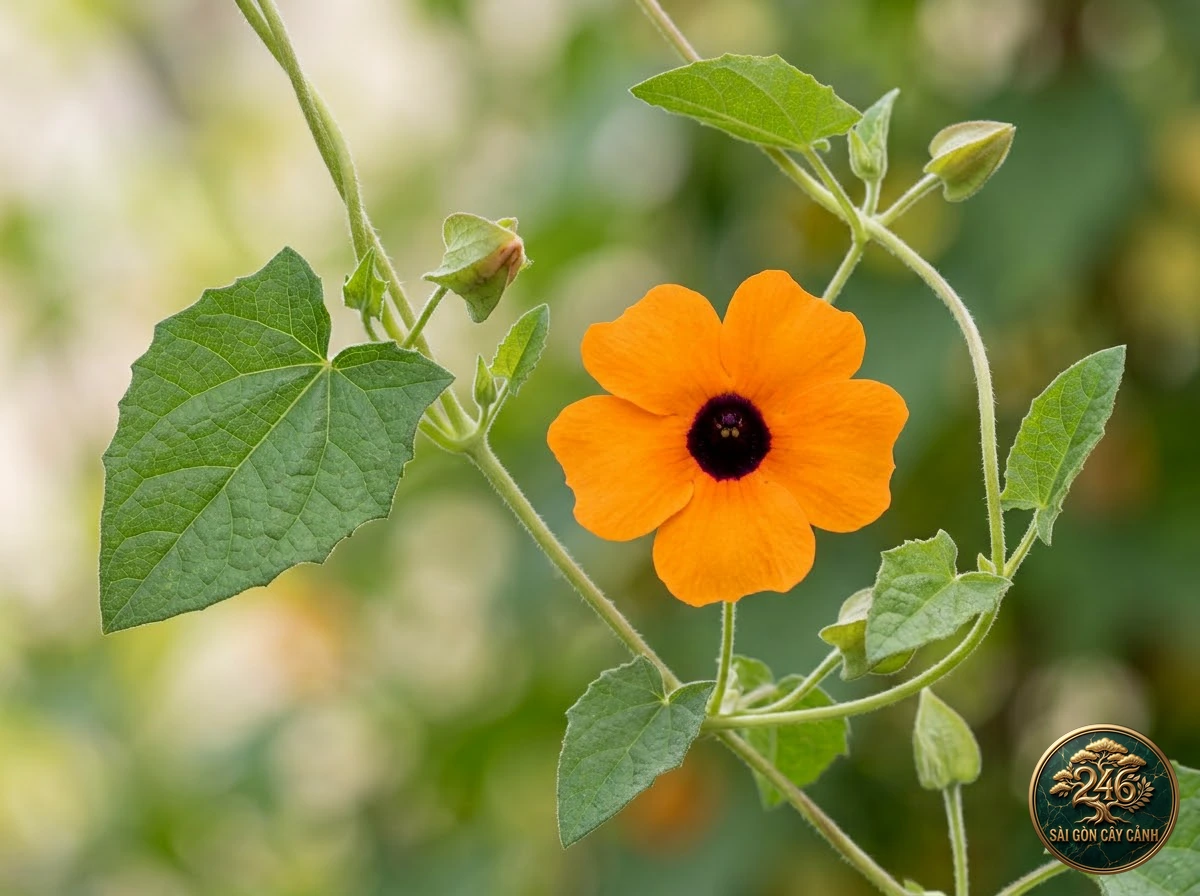 Đặc điểm nhận diện Cây hoa mắt huyền leo mắt đen cam (Thunbergia alata)