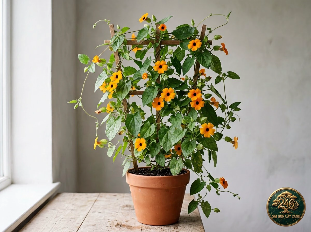 Hình ảnh hồ sơ Cây hoa mắt huyền leo mắt đen cam (Thunbergia alata)