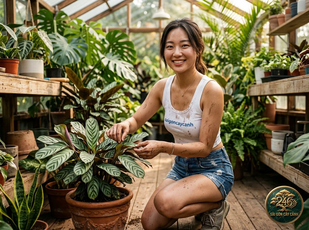 Hands-on plant care moments with Polka dot begonia (Begonia maculata) at Saigon Cay Canh