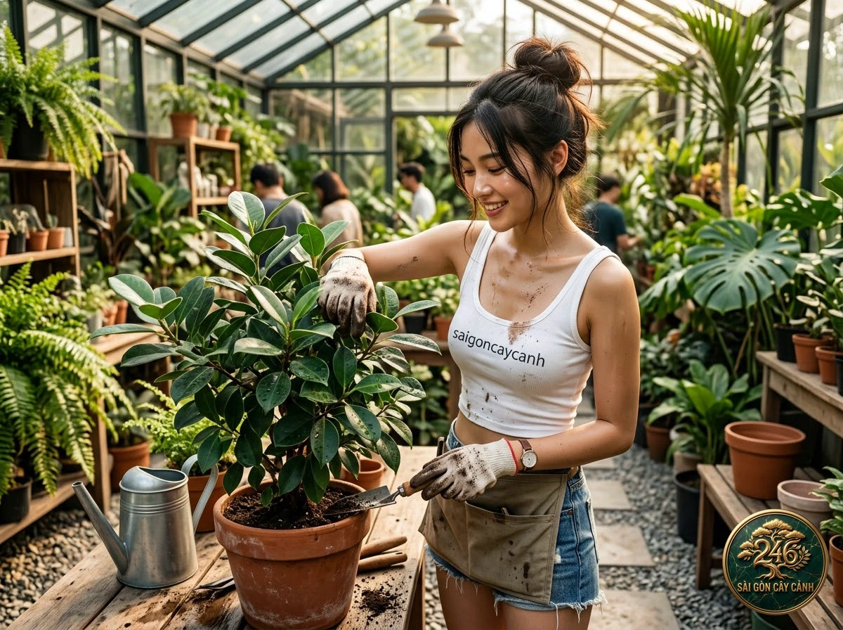 Hands-on plant care moments with Cornstalk dracaena (Dracaena fragrans) at Saigon Cay Canh