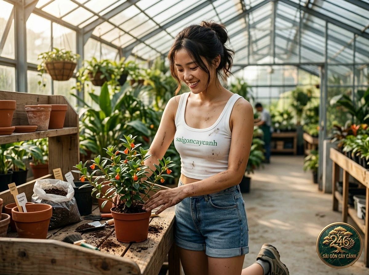 Khoảnh khắc chăm sóc Cây hoa cá vàng trườn (Nematanthus wettsteinii) tại vườn ươm Sài Gòn Cây Cảnh