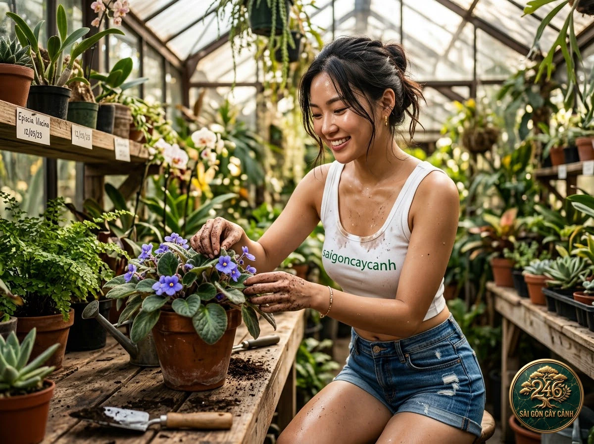 Hands-on plant care moments with Flying goldfish plant (Columnea gloriosa) at Saigon Cay Canh