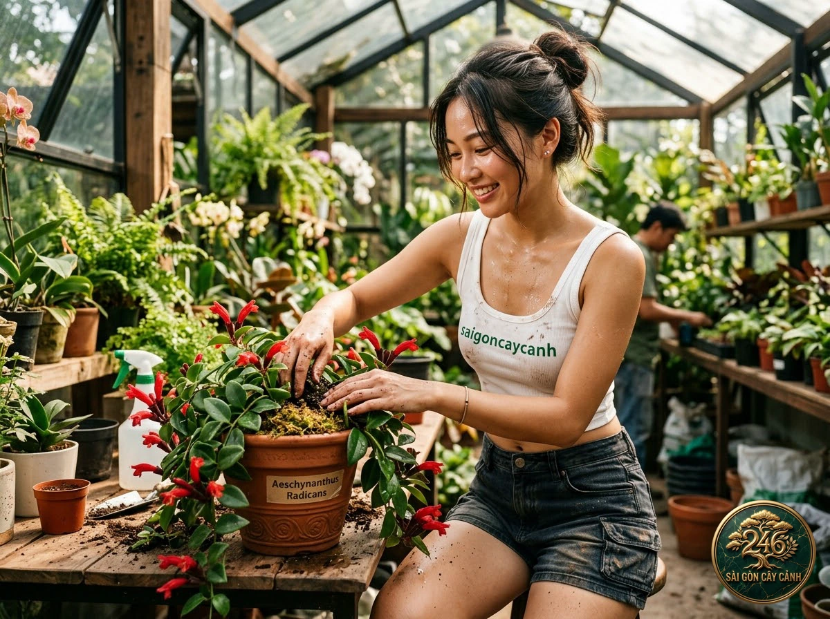 Khoảnh khắc chăm sóc Cây hoa củ lan huệ tím (Achimenes grandiflora) tại vườn ươm Sài Gòn Cây Cảnh