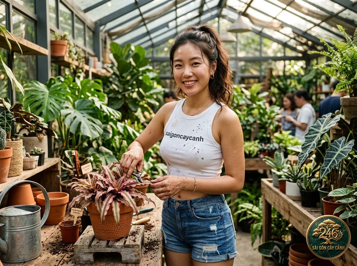 Khoảnh khắc chăm sóc Cây dứa sao đất vằn ngựa vằn (Cryptanthus zonatus) tại vườn ươm Sài Gòn Cây Cảnh