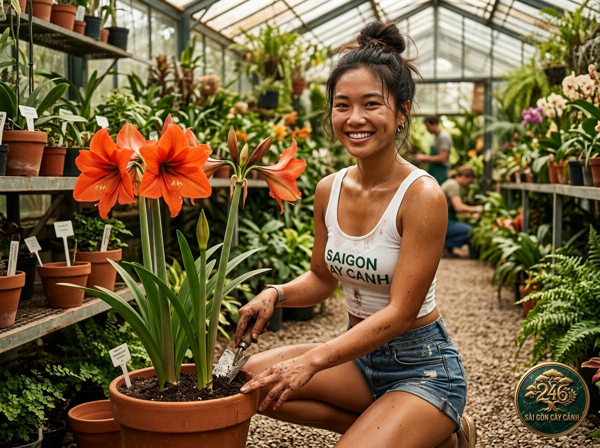 Khoảnh khắc chăm sóc Hồng môn hoa xoăn đuôi heo (Anthurium scherzerianum) tại vườn ươm Sài Gòn Cây Cảnh