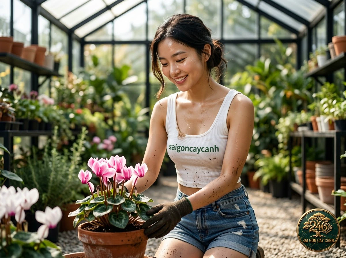 Hands-on plant care moments with Queen of the night epiphyllum (Epiphyllum oxypetalum) at Saigon Cay Canh