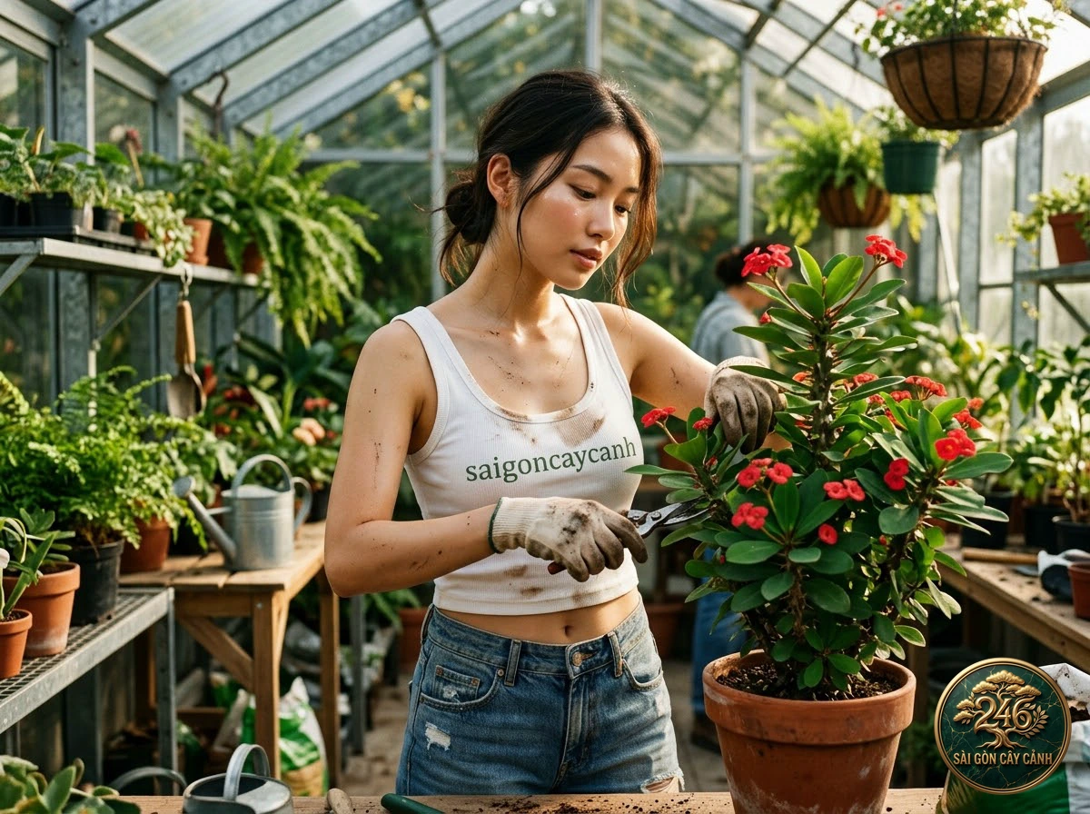 Hands-on plant care moments with Cylindric coral cactus (Hatiora cylindrica) at Saigon Cay Canh
