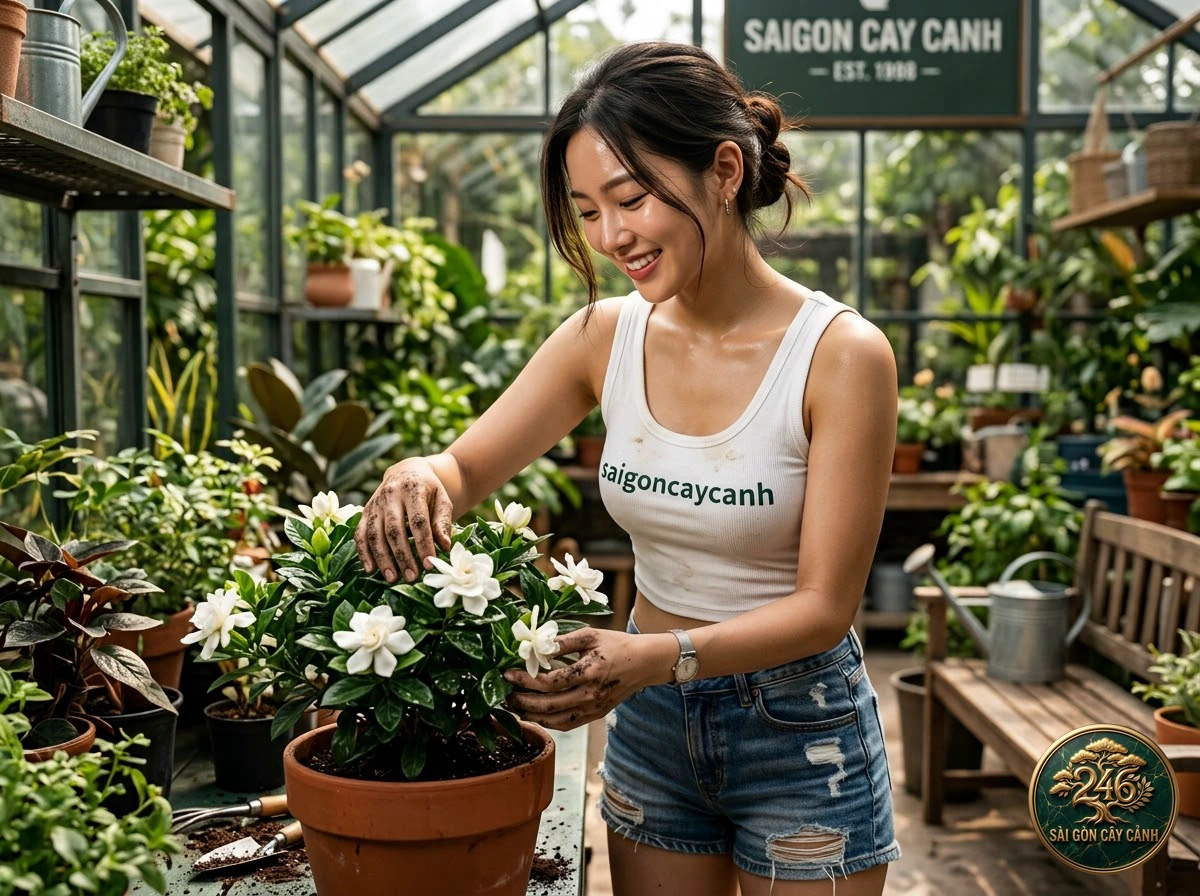 Hands-on plant care moments with Wax plant hoya (Hoya carnosa) at Saigon Cay Canh