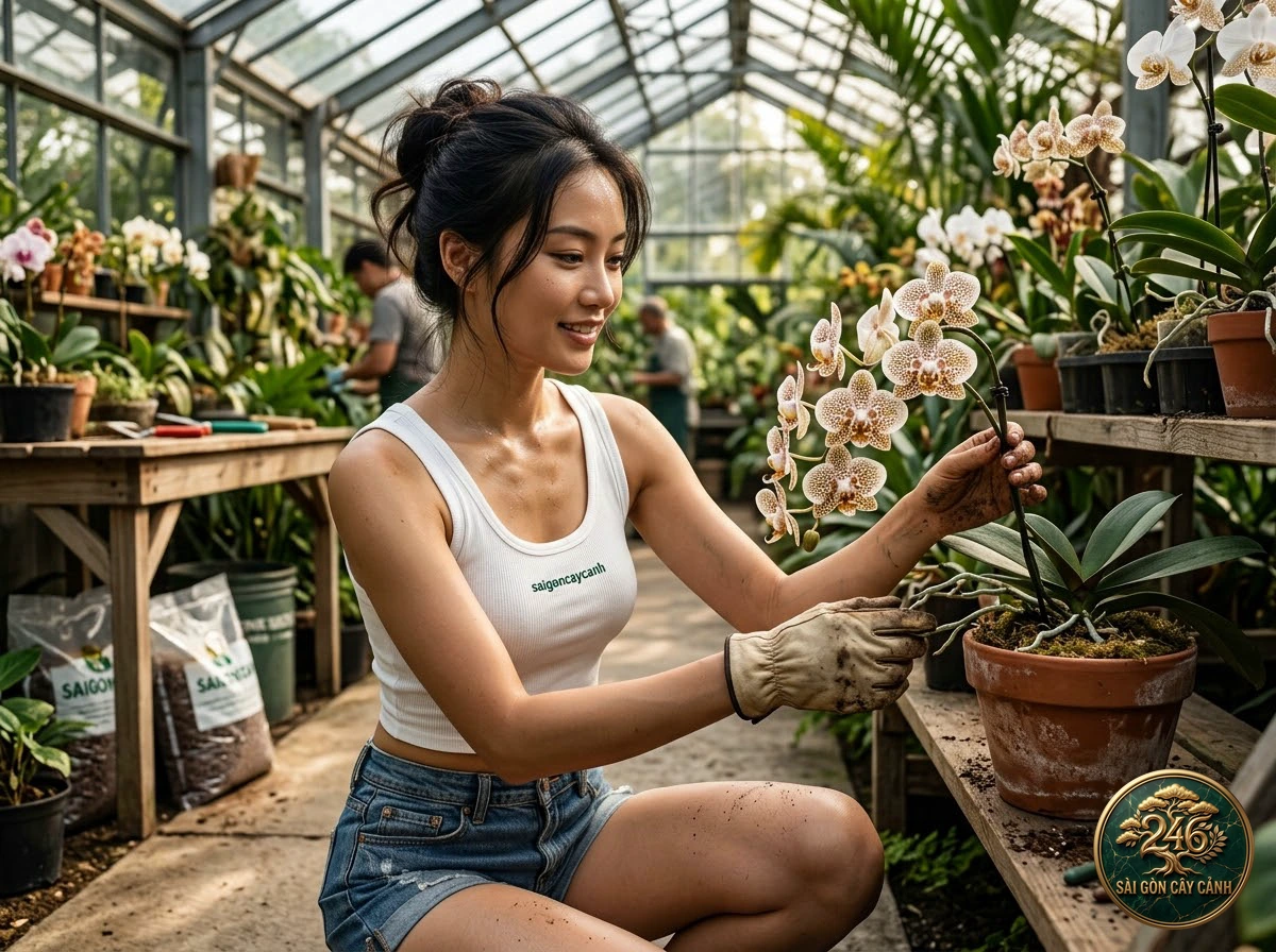 Khoảnh khắc chăm sóc Lan hồ điệp nữ thần aphrodite (Phalaenopsis aphrodite) tại vườn ươm Sài Gòn Cây Cảnh