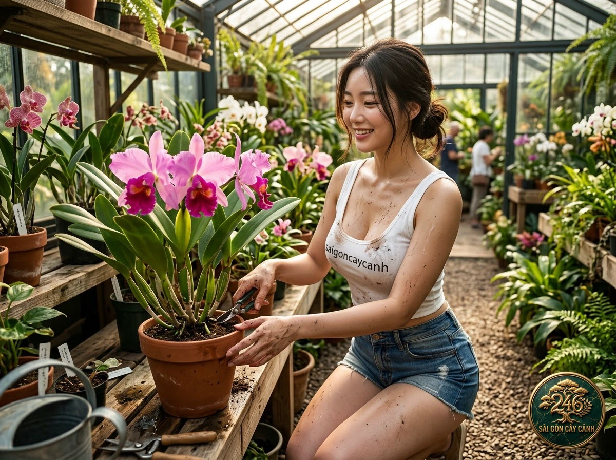 Khoảnh khắc chăm sóc Lan cát lan sọc đậm lueddemann (Cattleya lueddemanniana) tại vườn ươm Sài Gòn Cây Cảnh