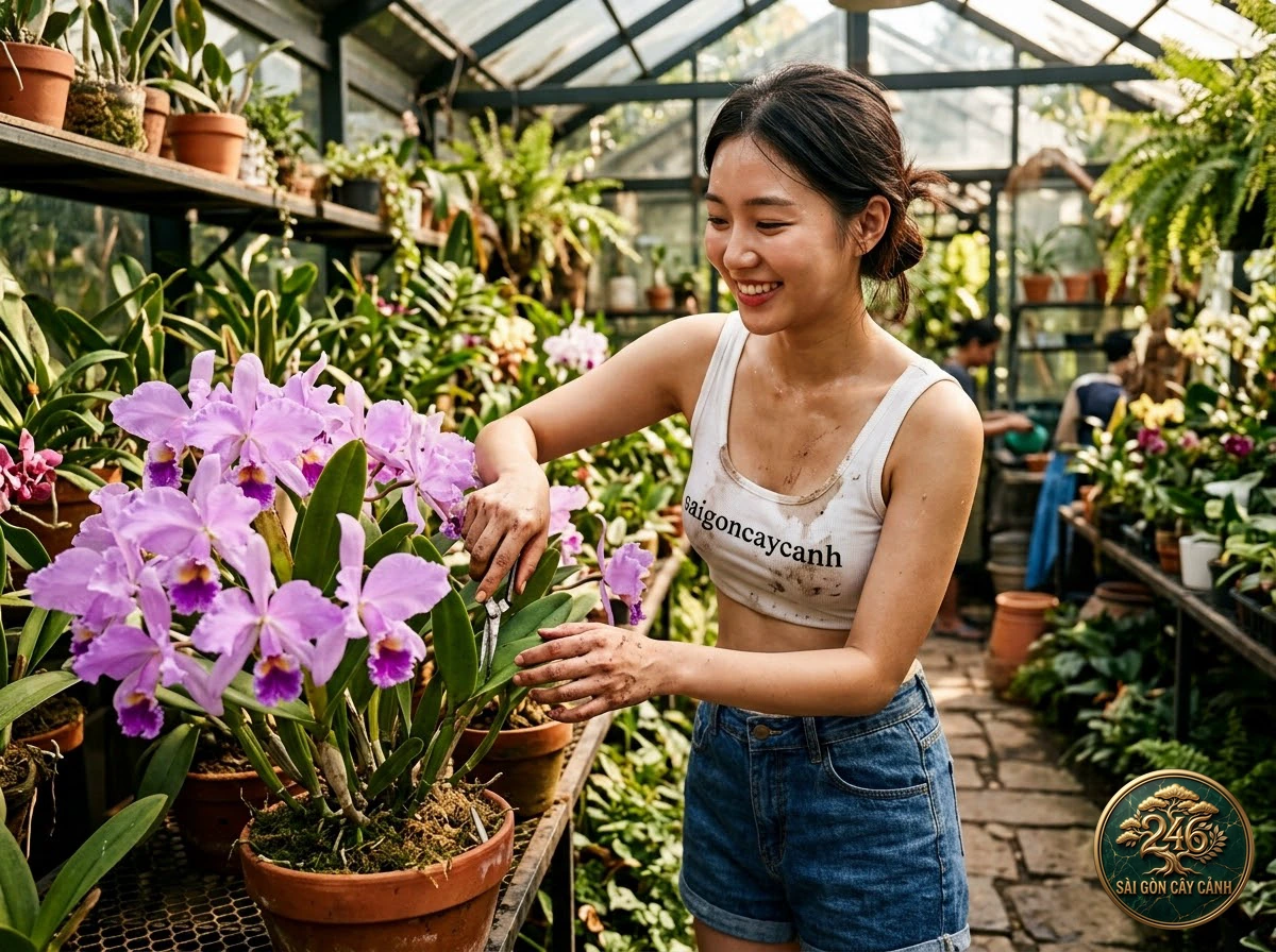 Khoảnh khắc chăm sóc Lan cát lan cánh tuyết mendel (Cattleya mendelii) tại vườn ươm Sài Gòn Cây Cảnh