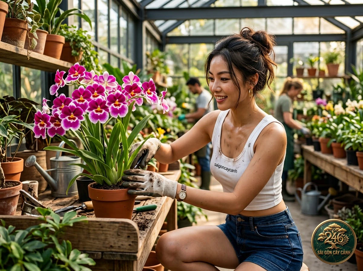 Hands-on plant care moments with Blue vanda (Vanda coerulea) at Saigon Cay Canh