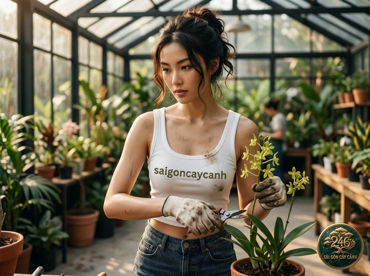 Hands-on plant care moments with Lady of the night orchid (Brassavola nodosa) at Saigon Cay Canh