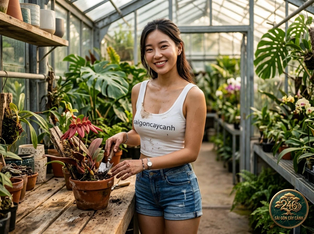 Hands-on plant care moments with Fascinating bulbophyllum (Bulbophyllum fascinator) at Saigon Cay Canh
