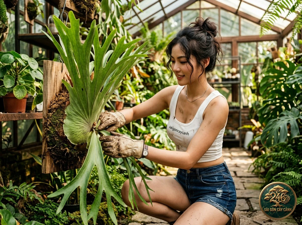 Hands-on plant care moments with Bird’s-nest fern (Asplenium nidus) at Saigon Cay Canh