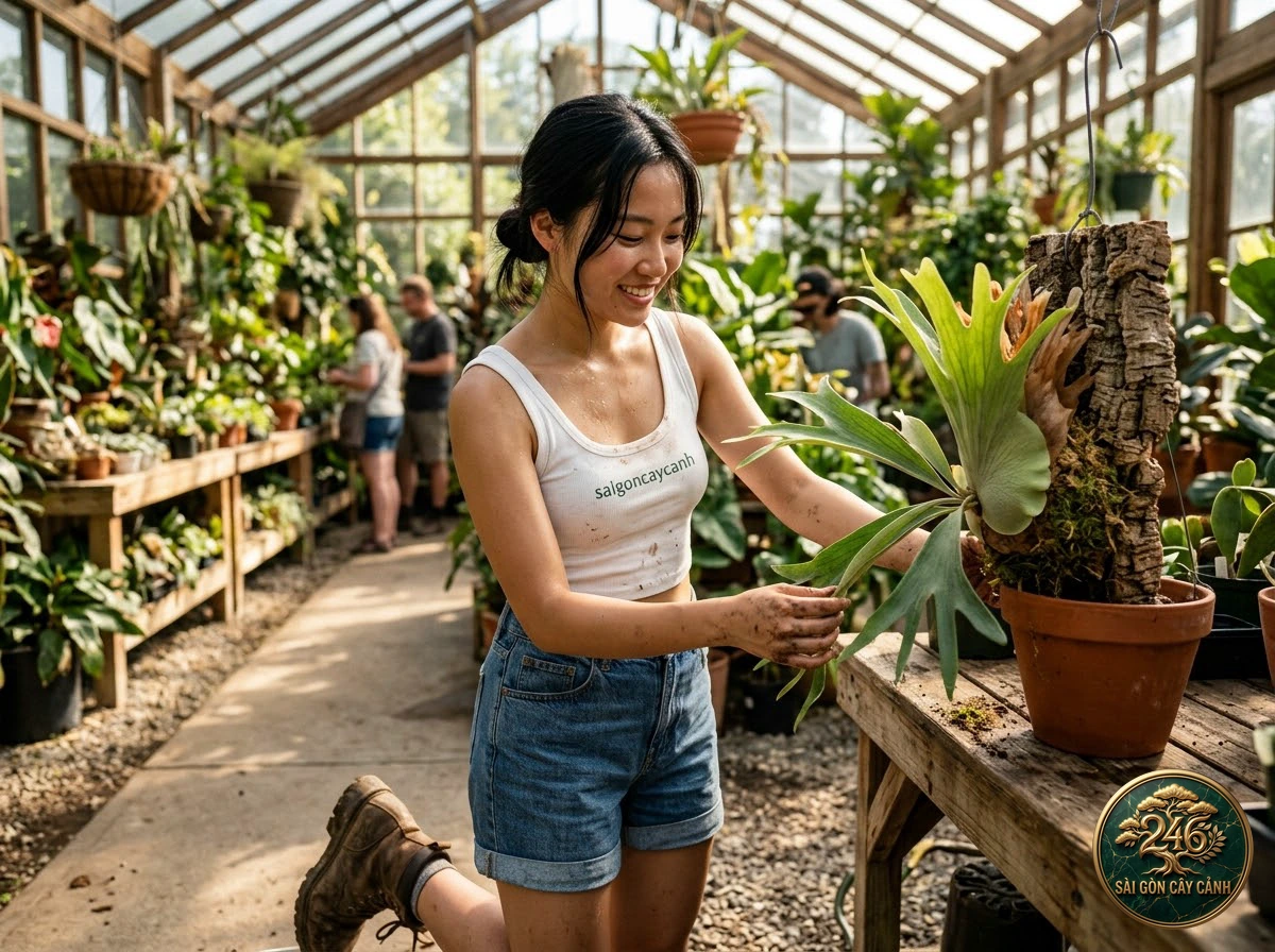 Khoảnh khắc chăm sóc Cây dương xỉ gà mái ấp con (Asplenium bulbiferum) tại vườn ươm Sài Gòn Cây Cảnh