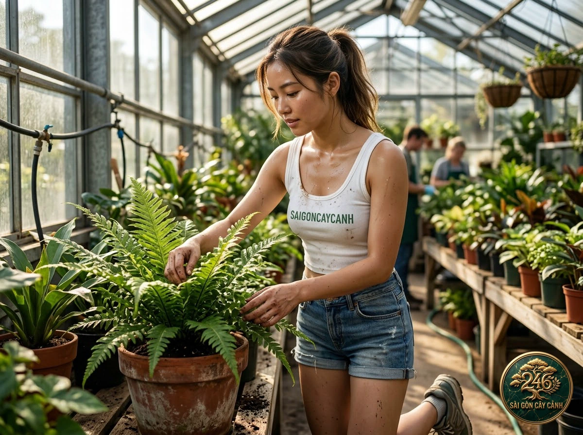 Hands-on plant care moments with Squirrel’s foot fern (Davallia trichomanoides) at Saigon Cay Canh