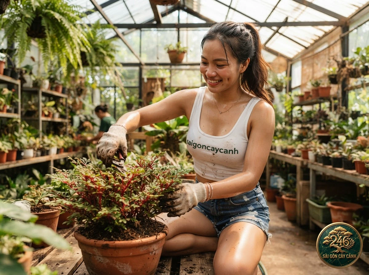 Hands-on plant care moments with Resurrection plant (Selaginella lepidophylla) at Saigon Cay Canh
